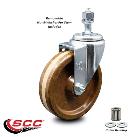 Service Caster 5 Inch High Temp Phenolic Wheel Swivel 1/2 Inch Threaded Stem Caster SCC SCC-TS20S514-PHRHT-121315